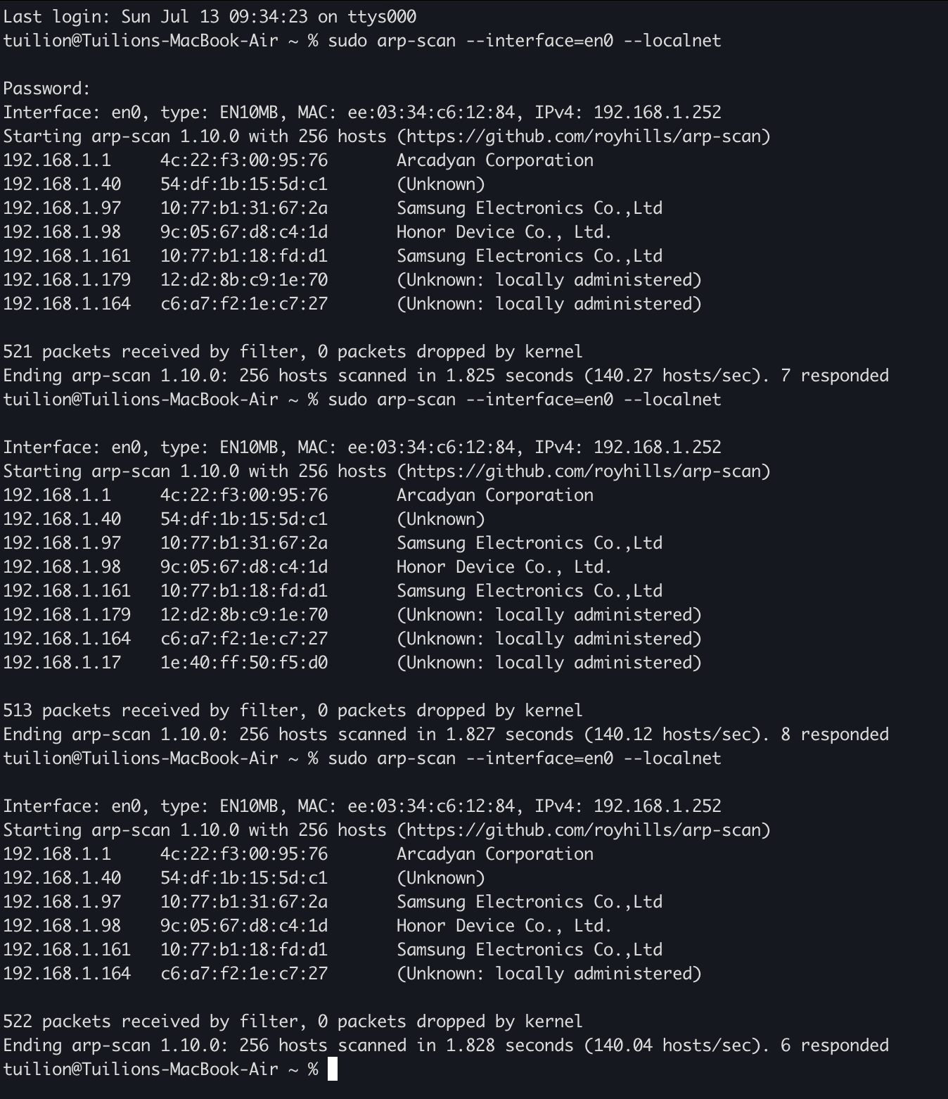 ARP scan results